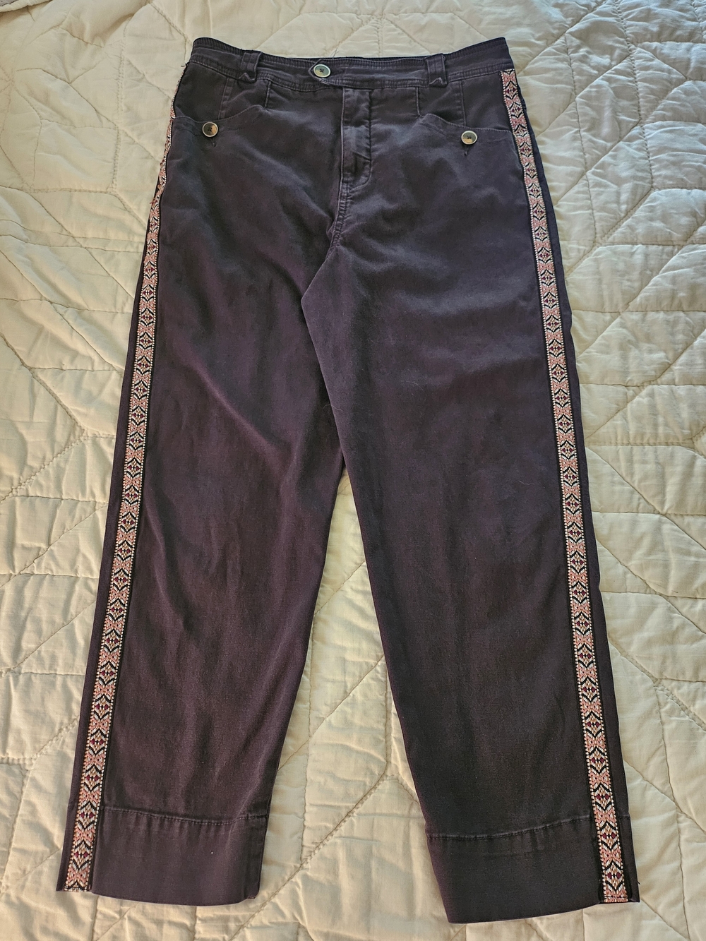 Anthropologie Relaxed Fit Pants w/ Tuxedo Stripe Embroidery - Size 8